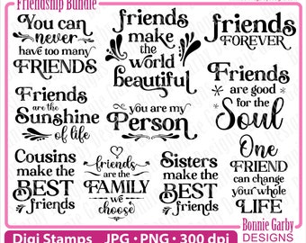 Friendship Digital Stamp Bundle, Word Art Quotes, Clip Art, Word Art Quotes for Cardmaking, Words for Cards,  PNG Images  Digital Sentiments
