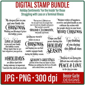 Weihnachten Sympathy Sentiments für das Innere für diejenigen, die mit Verlust oder unheilbarer Krankheit kämpfen Digital Stamp Bundle, Beileidskarte Wörter
