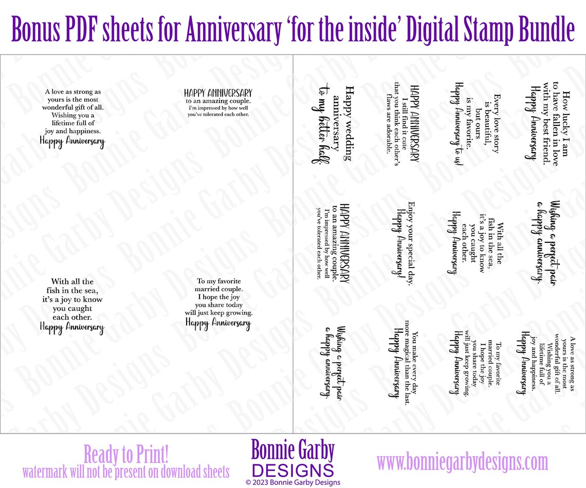 Happy Anniversary Sentiments 'for the Inside' Digital - Etsy