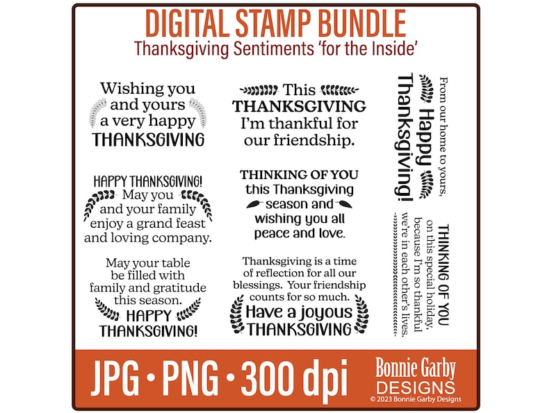 Thanksgiving Sentiments for the Inside Digital Stamps Bundle, Word Art Quotes, Paper crafting, Cardmaking words, Words Cards, Card Sentiment image 1
