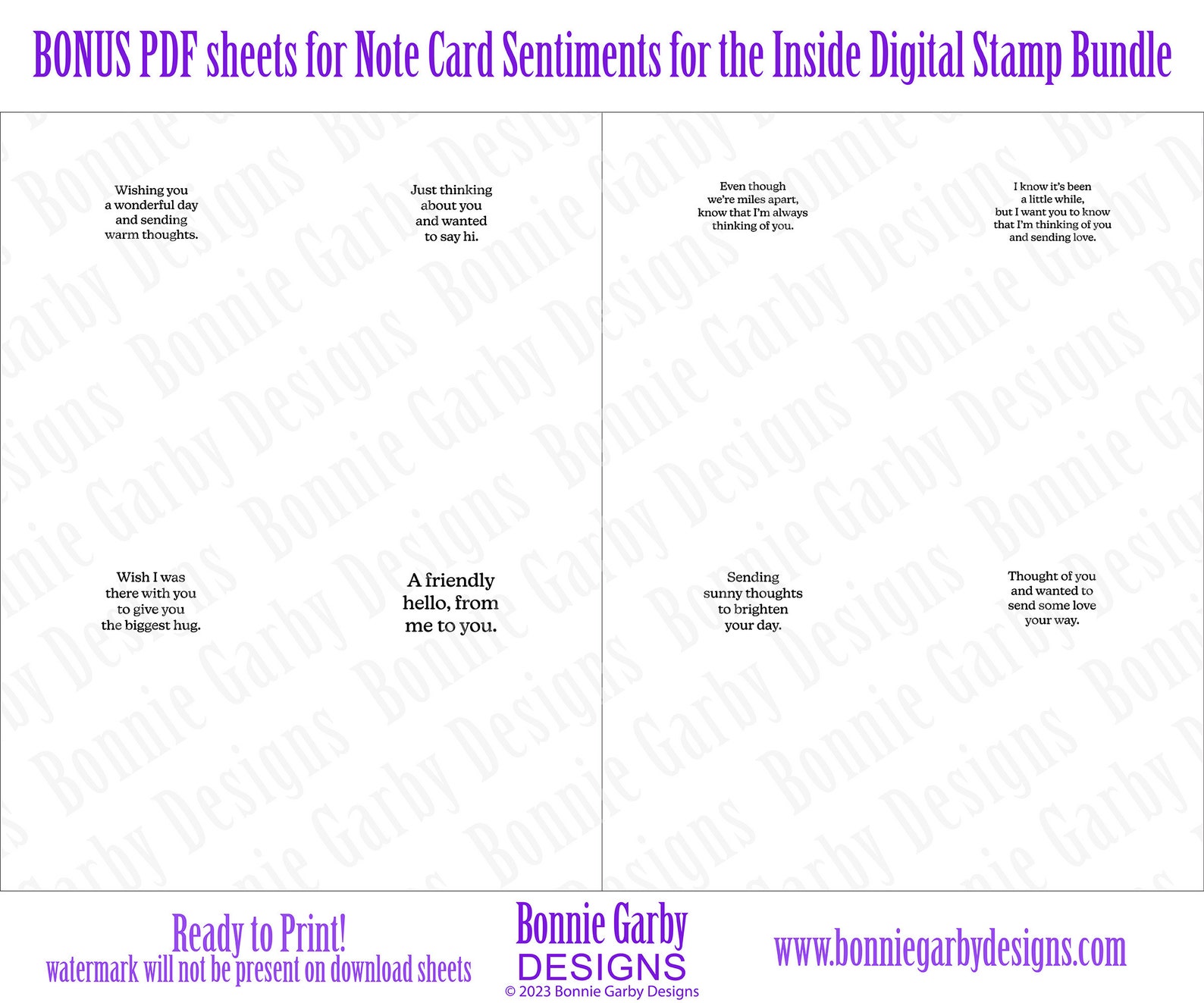 All Occasion Note Card Sentiments 'for the Inside' Digital Stamp Bundle ...