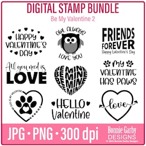 Be My Valentine 2 Digital Stamp Bundle, Word Art Quotes, Clip Art, Word Art Quotes for Cardmaking, Words for Cards, PNG, Digital Sentiments