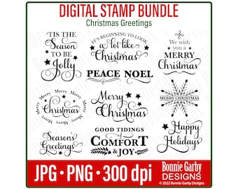 Pacchetto di francobolli digitali di auguri di Natale, ClipArt, citazioni di Word Art per Cardmaking, francobolli digitali, PNG, parole di sentimenti digitali per carte