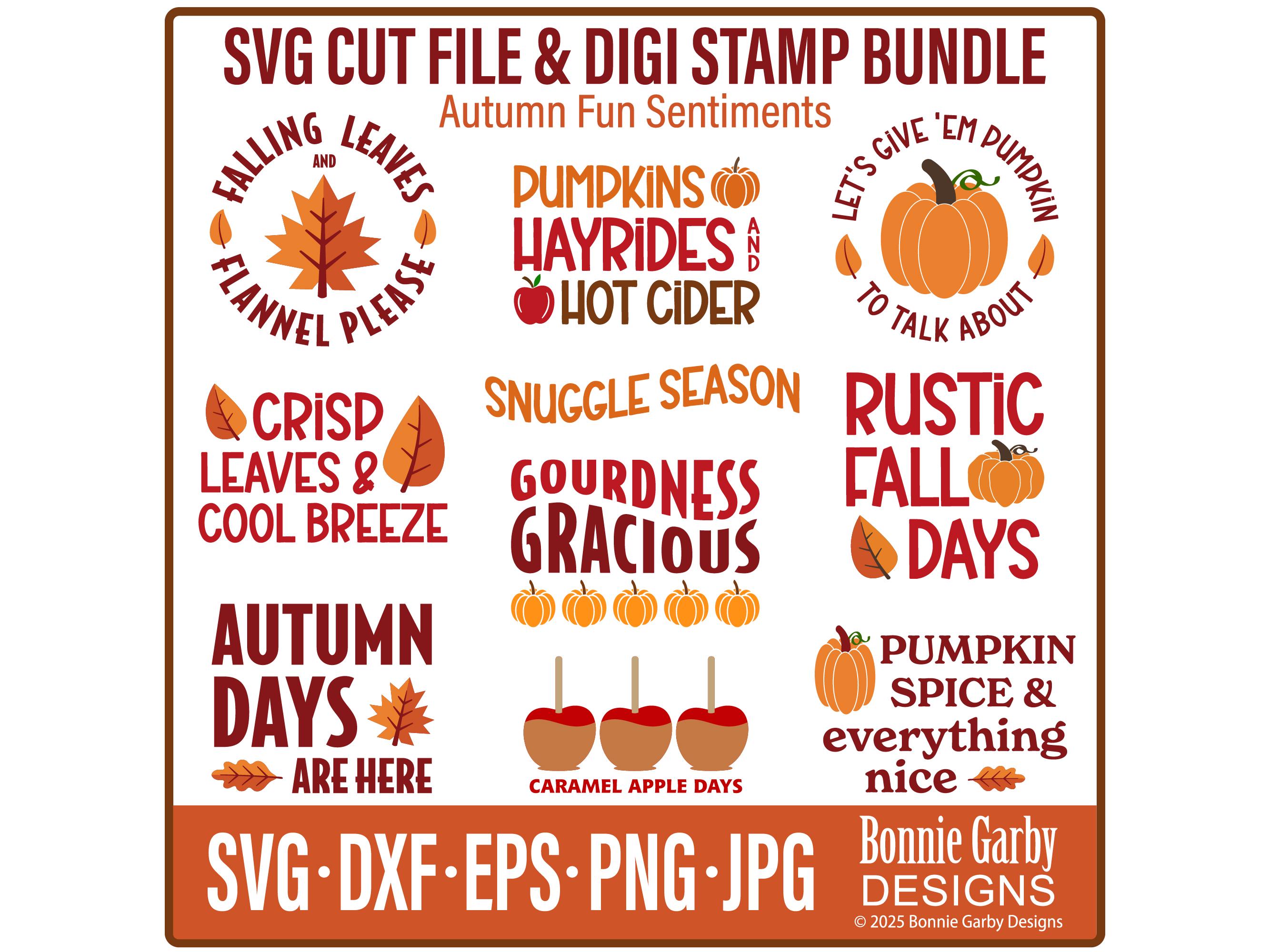Autumn Fun Sentiments SVG Cut File Bundle, Full Color Digital Sentiment ...