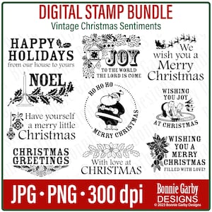 vintage Christmas Sentiments Digital Stamp Bundle, Word Art Quotes for Cardmaking, Digital Stamps, Digital Sentiment, Words for Cards, PNG