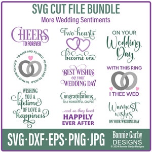 Mais sentimentos de casamento Pacote de arquivos de corte SVG, carimbo digital colorido, Cricut, silhueta, sublimação, clip art, casamento DIY, palavras de casamento