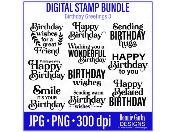 Birthday Sentiments Digital Stamp Set - Basic Birthday Sentiment Stamps -  Birthday stamp - Sentiment digital stamps - Birthday Sayings