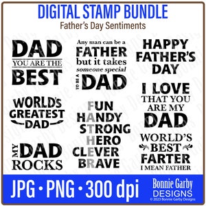 Happy Father's Day Digital Stamp Bundle, Clip Art, Word Art Quotes for Cardmaking, Digital Stamps, PNG, Digital Sentiments, Words for Cards