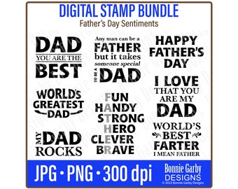 Happy Father's Day Digital Stamp Bundle, Clip Art, Word Art Quotes for Cardmaking, Digital Stamps, PNG, Digital Sentiments, Words for Cards