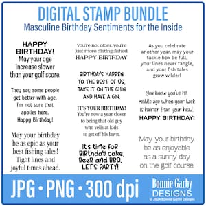 Sentiments d'anniversaire masculins « Pour l'intérieur », lot de timbres numériques, clipart, citations Word Art pour la fabrication de cartes, mots pour cartes, PNG, pour homme