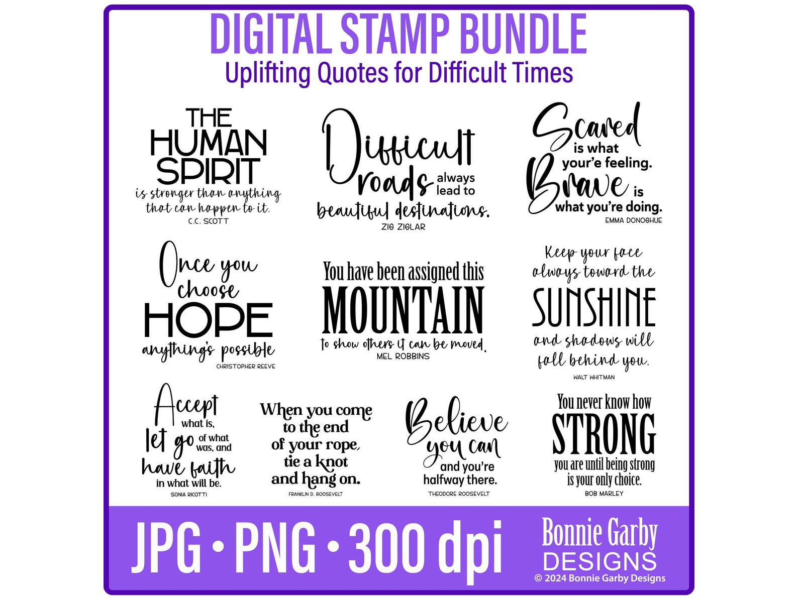Uplifting Quotes for Difficult Times Digital Stamp Bundle, Clip Art ...