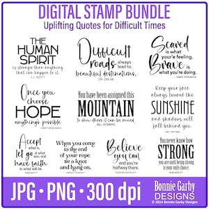 Opbeurende citaten voor moeilijke tijden Bundel digitale stempels, illustraties, WordArt citaten voor het maken van kaarten, woorden voor kaarten, png, digitale gevoelens