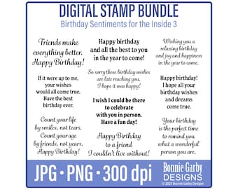 Birthday Sentiments 'For the Inside' 3 Digital Stamps, Photo Overlays, Clip Art, Word Art Quotes for Cards, Words for Cards, Card sentiments