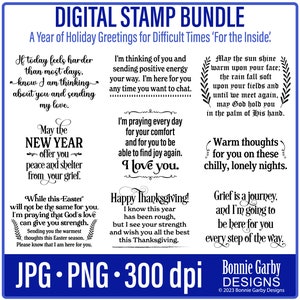 Lot de timbres numériques Une année de sympathie, sentiments « pour l'intérieur », clipart, citations artistiques pour la fabrication de cartes, mots pour les cartes