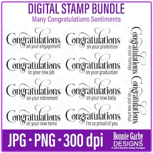 Ensemble de timbres numériques de nombreuses félicitations, citations d'art de mots, clipart, citations pour la fabrication de cartes, mots pour cartes, images PNG, sentiments numériques