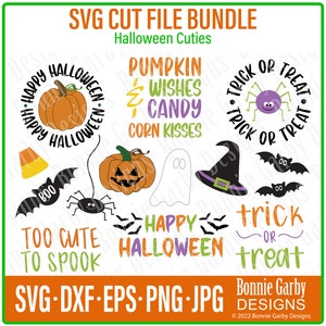Halloween Cuties SVG Cut File Bundle, Color Digital Sentiment Stamp, Cricut, Silhouette, Sublimation, Words for Cards, Clip Art, T-shirt DIY