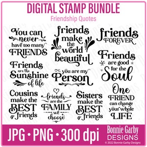 Vriendschap digitale stempel bundel, Word Art Quotes, Clip Art, Word Art Quotes voor het maken van kaarten, woorden voor kaarten, PNG-afbeeldingen digitale gevoelens