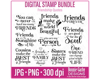 Friendship Digital Stamp Bundle, Word Art Quotes, Clip Art, Word Art Quotes for Cardmaking, Words for Cards,  PNG Images  Digital Sentiments
