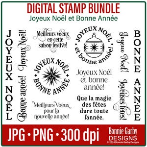 Joyeux Noel et Bonne Annee Lot de timbres numériques, Citations sur l'art des mots, Mots pour cartes, sentiments de Noël, French Christmas