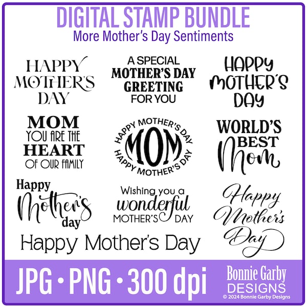 More Happy Mother's Day Sentiments Digital Stamp Bundle, Clip Art, Word Art Quotes for Cardmaking, Digital Stamps, PNG, Words for Cards