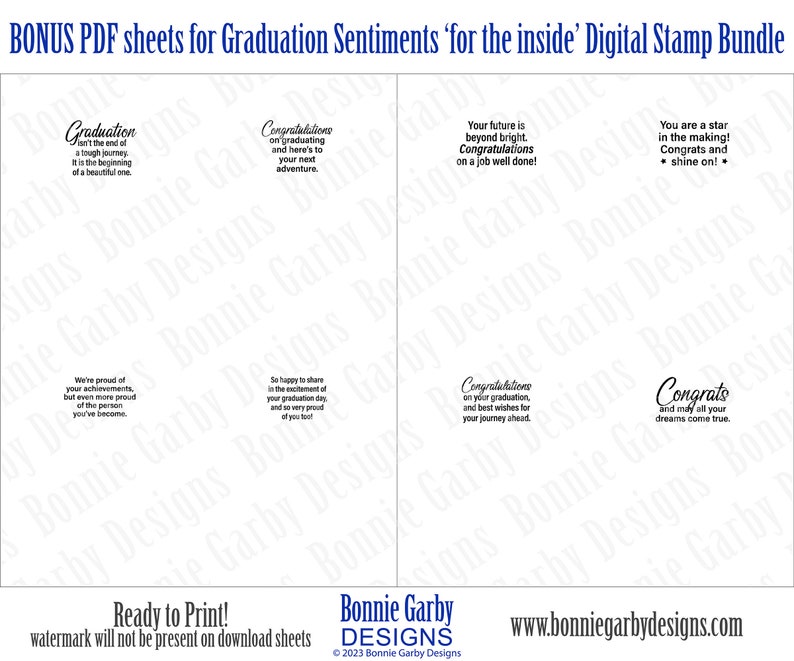 Graduation Sentiments 'for the inside' Digital Stamp Bundle, Clip Art, Word Art Quotes for Cardmaking, Words for Cards, PNG, Quote image 2