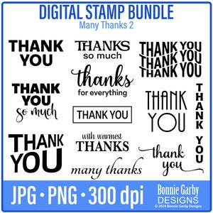 Lot de 2 timbres numériques Merci beaucoup, citations Word Art pour la fabrication de cartes, merci sentiments numériques, mots pour cartes, superpositions de photos, merci