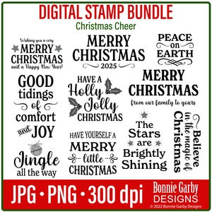 Christmas Cheer 2025 Digital Stamp Bundle, Word Art Quotes, Photo Overlay, Clip Art, Word Art Quotes for Cardmaking, PNG, Digital Sentiments
