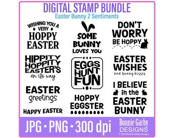 Osterhase 2 Digitalstempel-Bundle, Wortkunst Zitate, Zitate zum Kartenbasteln, digitale Stempel, Stimmungskarten, Worte für Karten, Ostergefühle