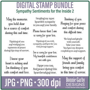 Beileidskarte Gefühle 'für innen' 2 Digitale Stempel Bundle, Wortkunst Zitat für Kartenherstellung, Wörter für Karten, Beileidskarte Gefühle