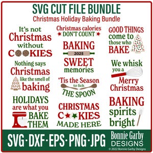 Paquete de repostería navideña 2025: archivos SVG de corte, sublimación de siluetas de Cricut, sello digital de sentimiento a color, Word Art, imágenes prediseñadas y citas