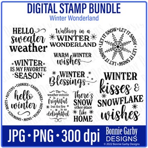 Winter Wonderland Digital Stamp Bundle, Word Art Quotes, Photo Overlays, Clip Art, Word Art Quotes for Cardmaking, PNG, Digital Sentiments