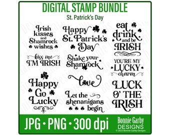 St. Patrick's Day Digital Stamp Bundle, Word Art Quotes, Clip Art, Quotes for Cardmaking, Words for Cards, PNG Images, Digital Sentiments