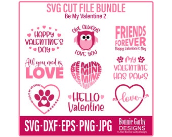 Be My Valentine 2 SVG Cut File Bundle, Color Digital Stamp, Cricut, Silhouette, Sublimation, Clip Art, Love Quote for Cards, Love sentiment