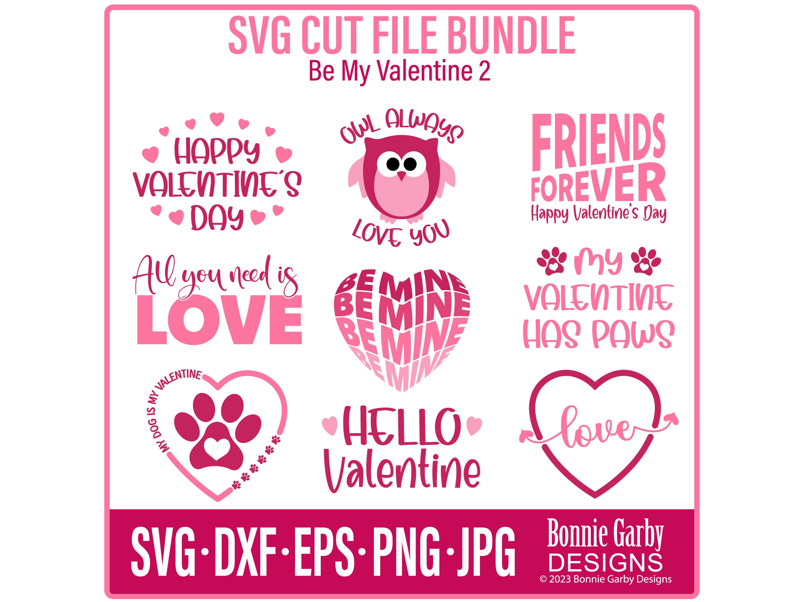 Be My Valentine 2 SVG Cut File Bundle, Color Digital Stamp, Cricut ...