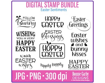 Easter Sentiments Digital Stamp Bundle Word Art Quotes Clip Art Word Art Quotes for Cardmaking Digital Stamps PNG Images  Digital Sentiments