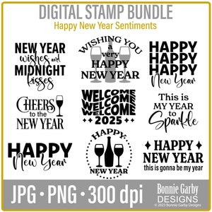 Feliz Año Nuevo Sentimientos Paquete de sellos digitales, Citas de arte de palabras para la fabricación de tarjetas, Sellos digitales, Sentimiento digital, Palabras para tarjetas, PNG