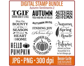 Autumn Sentiments 2 Digital Stamp Bundle, Word Art Quotes, Photo Overlays, Clip Art, Words for Cards, PNG, Card Images,  Digital Sentiments