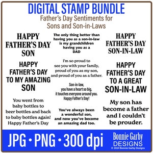 Paquete de sellos digitales Feliz Día del Padre para Hijos, Imágenes prediseñadas, Citas de arte de palabras para la fabricación de tarjetas, Sellos digitales, PNG, Sentimientos, Palabras para tarjetas