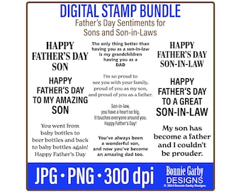 Happy Father's Day for Sons Digital Stamp Bundle, Clip Art, Word Art Quotes for Cardmaking, Digital Stamps, PNG, Sentiments, Words for Cards