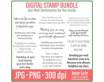 Get Well Sentiments &#39;for the inside&#39; Digital Stamp Bundle, Word Art Quotes for Cardmaking, Words for Cards, PNG, Get Well Card Quote words