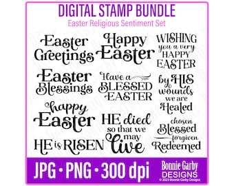 Easter Religious Digital Stamp Bundle Word Art Quotes Clip Art Word Art Quotes for Cardmaking Digital Stamps PNG Images  Digital Sentiments