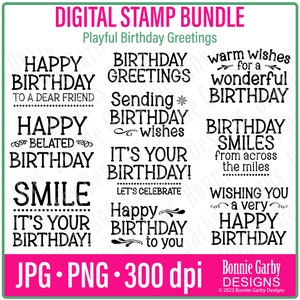 Paquete de sellos de sentimiento digital de saludos de cumpleaños lúdicos, citas de arte de palabras, citas de imágenes prediseñadas para la fabricación de tarjetas, PNG, superposición de fotos, sello digital