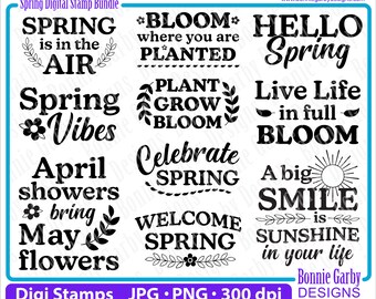 Spring Digital Stamp Bundle, Word Art Quotes, Clip Art, Word Art Quotes for Cardmaking, PNG, Words for Cards, Photo Overlay, Sentiments