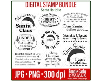 Pacchetto di francobolli digitali di Natale di Santa HoHoHo, citazioni di Word Art, sovrapposizione di foto, clipart, citazioni di Word Art per carte, sentimenti digitali