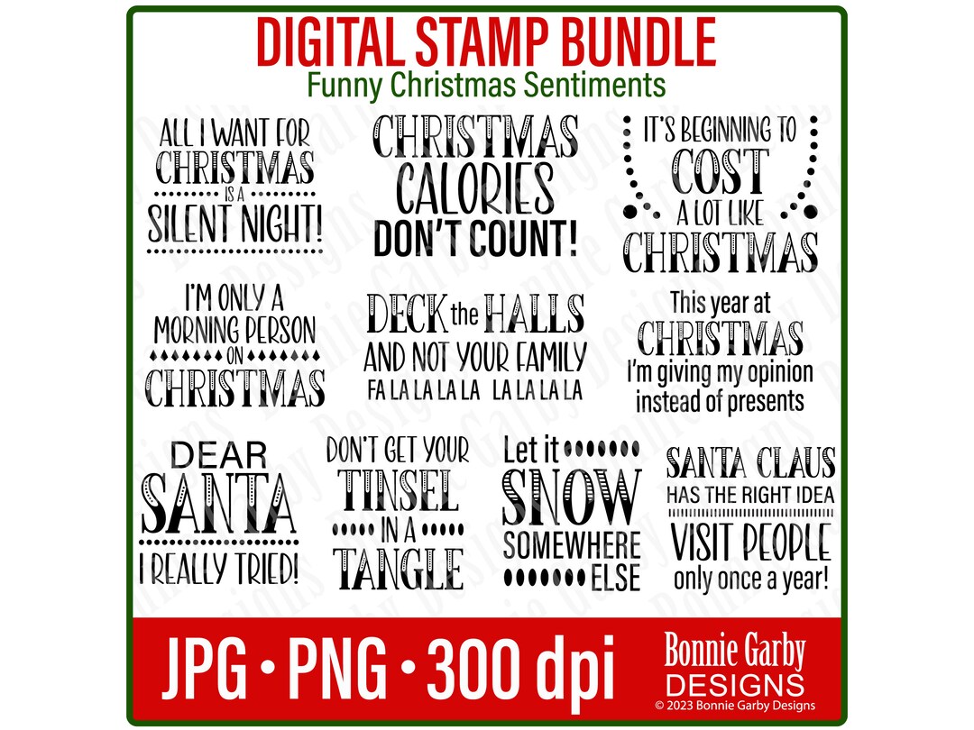 Funny Christmas Sentiments Digital Stamp Bundle, Word Art Quotes for ...