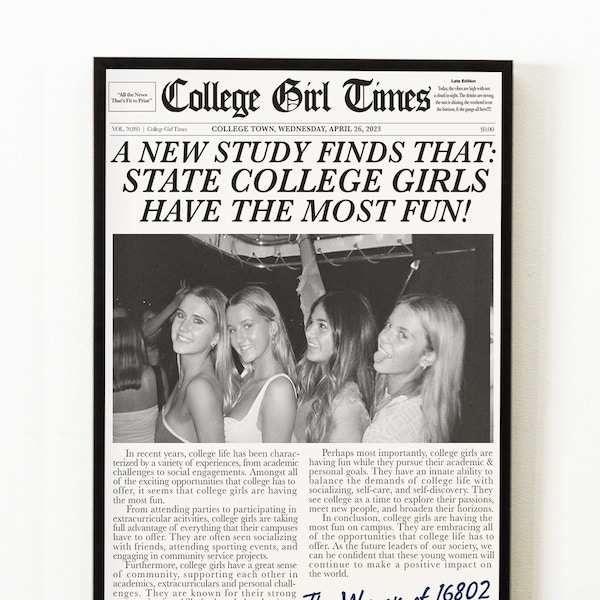 CUSTOM Newsprint New Study Find That College Girls Have More Fun | Digital Print | Download