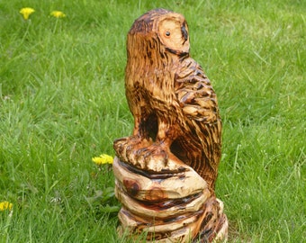 Chainsaw Carved Owl with mouse