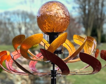 Golden Orb Solar Gazing Ball - Wind Sculpture Spinner