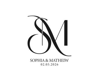 Modern Wedding Logo Monogram: Minimalist Couple Initials (Editable)