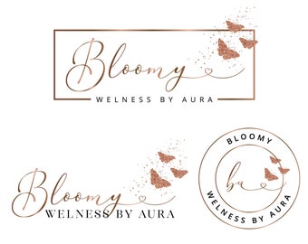 Rose gold butterfly logo design, makeup artist logo, event planner logo, beauty logo, boutique logo, photography logo, modern business logo
